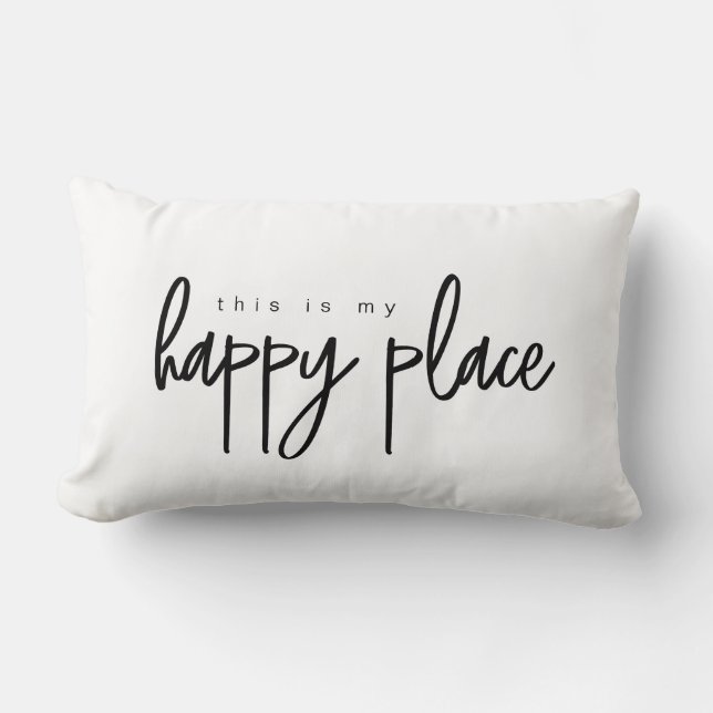 This is my Happy Place Modern Typography Simple Lumbar Pillow (Front)