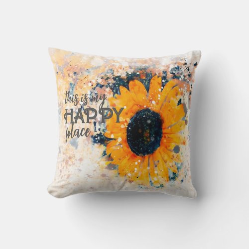 this is my happy place sunflower watercolor  throw pillow