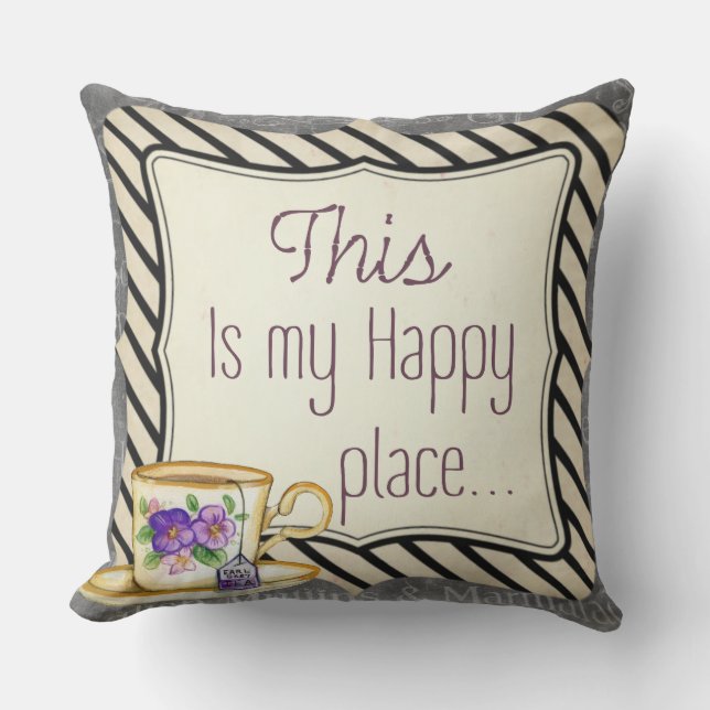 this is my happy place teacup  outdoor or indoor pillow (Front)