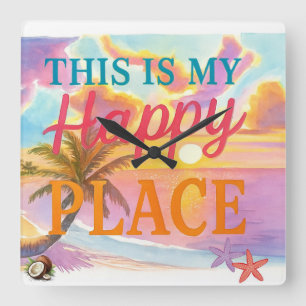 This is my happy place - Tropical Beach Square Wall Clock