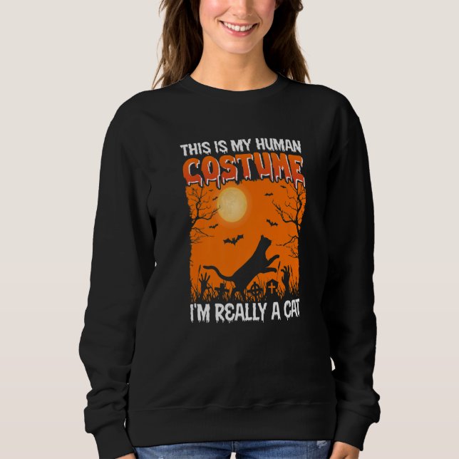 This Is My Human Costume I'm Really A Cat Pumkin H Sweatshirt (Front)