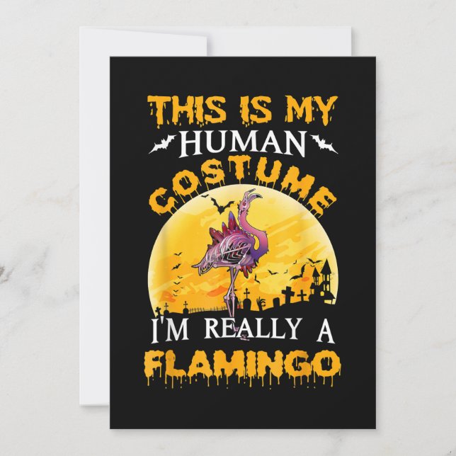 This Is My Human Costume Really Flamingo Halloween Save The Date (Front)