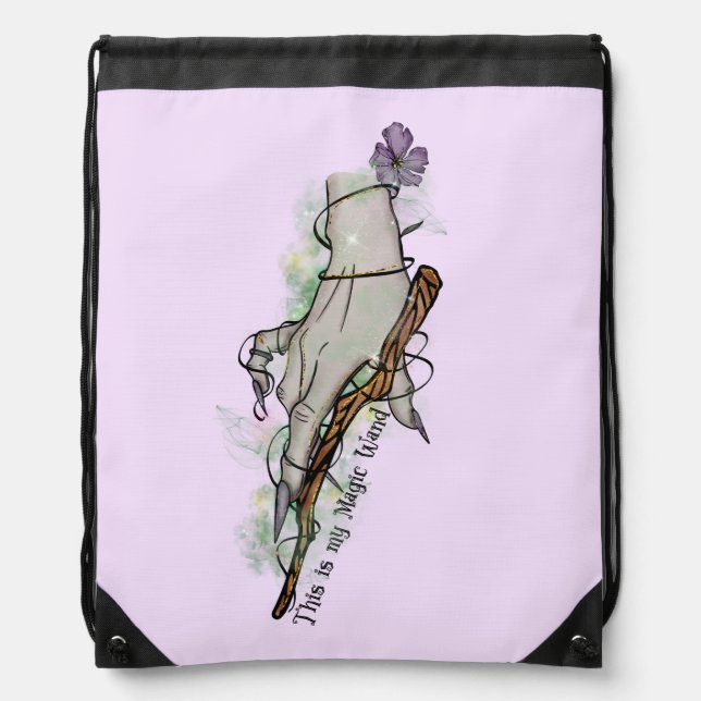 This Is My Magic Wand – Gothic Witch Hand Drawstring Bag (Front)