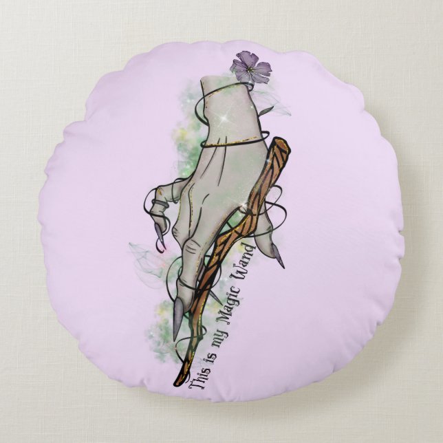 This Is My Magic Wand – Gothic Witch Hand Round Pillow (Front)