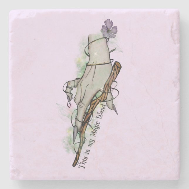 This Is My Magic Wand – Gothic Witch Hand Stone Coaster (Front)