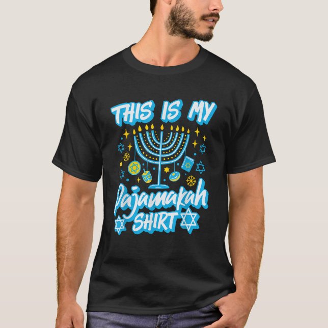 This Is My Pajamakah Hanukkah Menorah Candles Funn T-Shirt (Front)