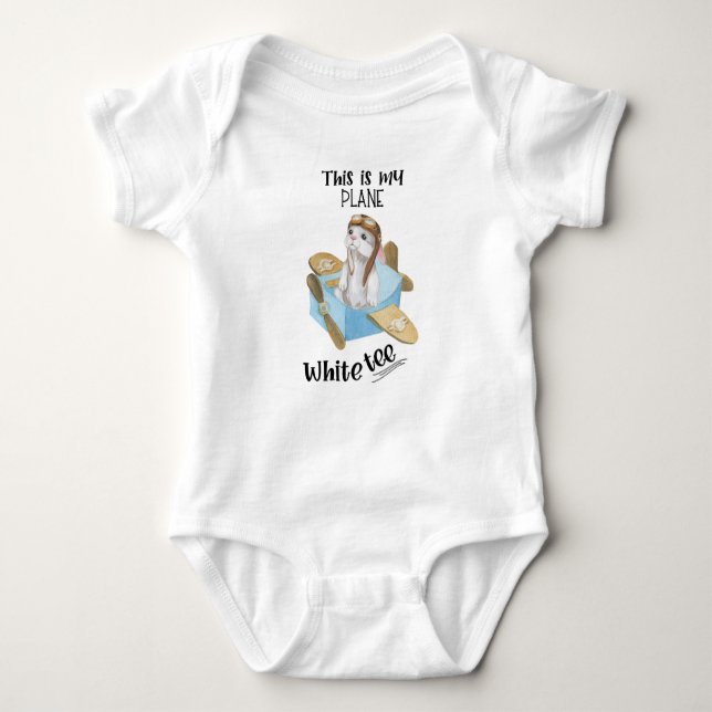 This Is My Plane White Tee, Aviation Themed Baby Bodysuit (Front)