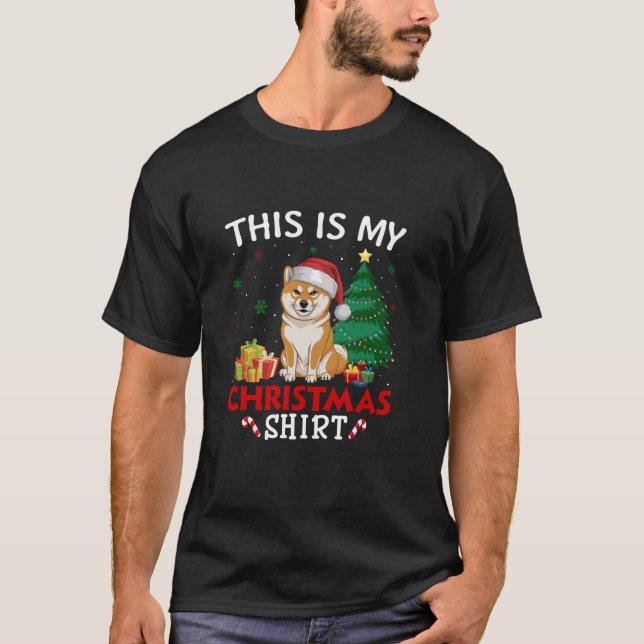 This is My Shiba Inu Dog Santa Hat Christmas Pajam T-Shirt (Front)