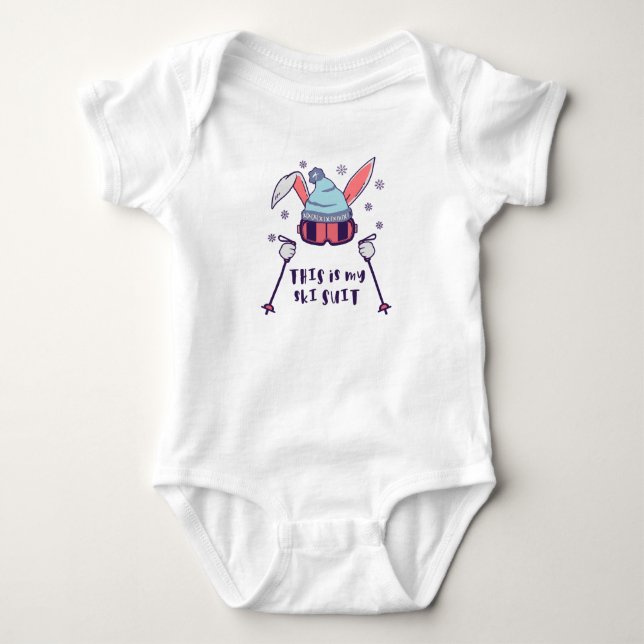 This is my Ski Suit Skiing Rabbit with ski poles Baby Bodysuit (Front)