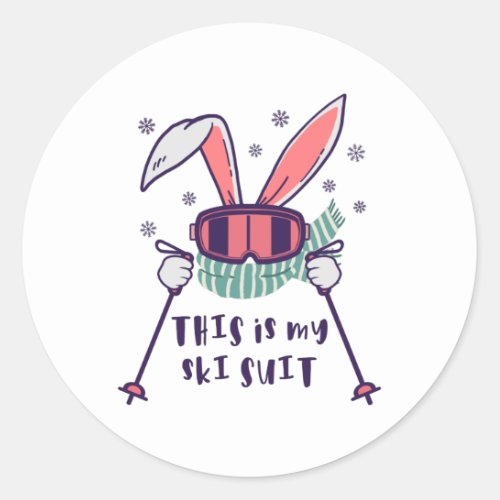 This is my Ski Suit Skiing Rabbit with ski poles Classic Round Sticker