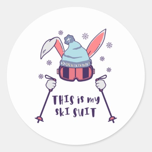 This is my Ski Suit Skiing Rabbit with ski poles Classic Round Sticker