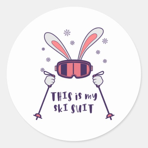 This is my Ski Suit Skiing Rabbit with ski poles Classic Round Sticker