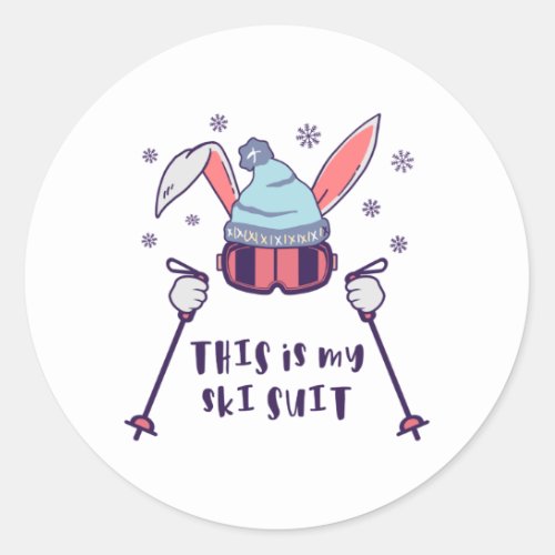 This is my Ski Suit Skiing Rabbit with ski poles Classic Round Sticker