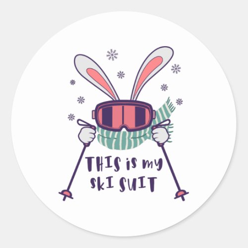 This is my Ski Suit Skiing Rabbit with ski poles Classic Round Sticker