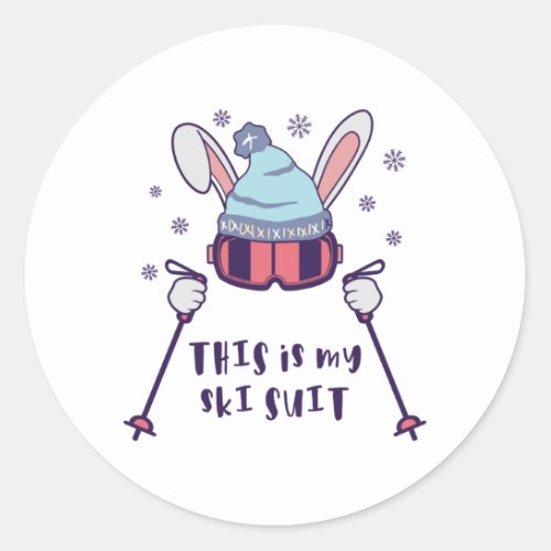 This is my Ski Suit Skiing Rabbit with ski poles Classic Round Sticker