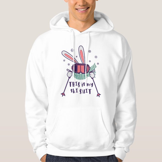 This is my Ski Suit Skiing Rabbit with ski poles Hoodie (Front)