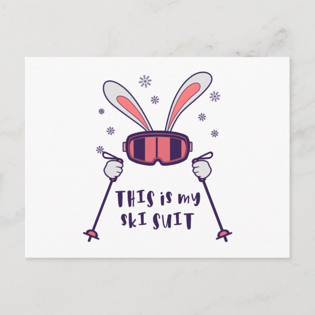 This is my Ski Suit Skiing Rabbit with ski poles Postcard (Front)