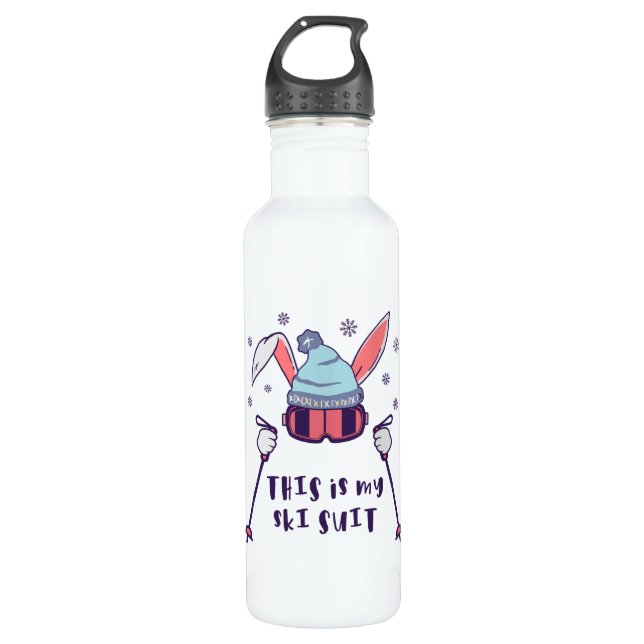 This is my Ski Suit Skiing Rabbit with ski poles Stainless Steel Water Bottle (Front)