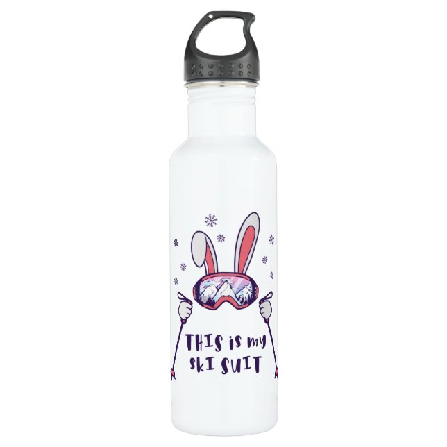 This is my Ski Suit Skiing Rabbit with ski poles Stainless Steel Water Bottle (Front)