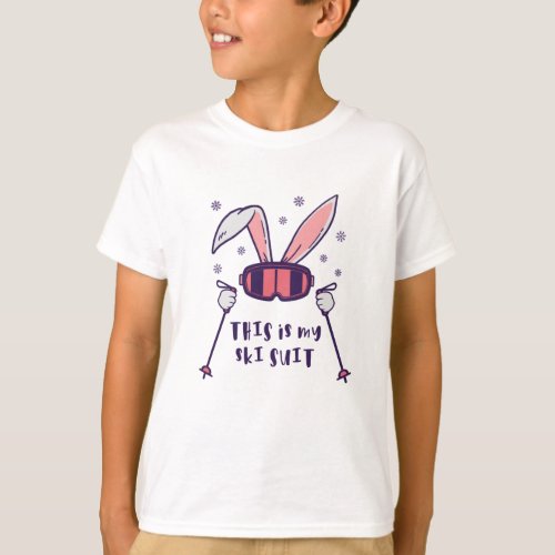 This is my Ski Suit Skiing Rabbit with ski poles T_Shirt