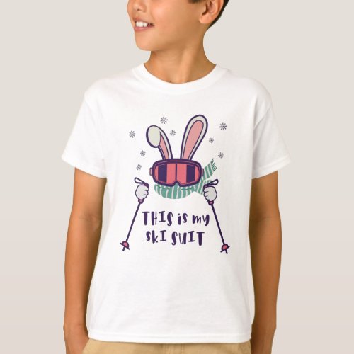 This is my Ski Suit Skiing Rabbit with ski poles T_Shirt