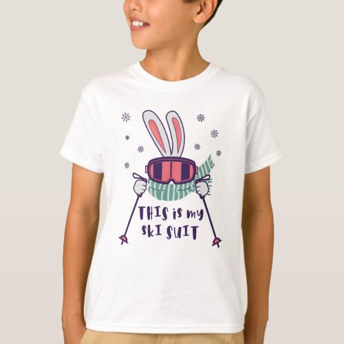 This is my Ski Suit Skiing Rabbit with ski poles T_Shirt