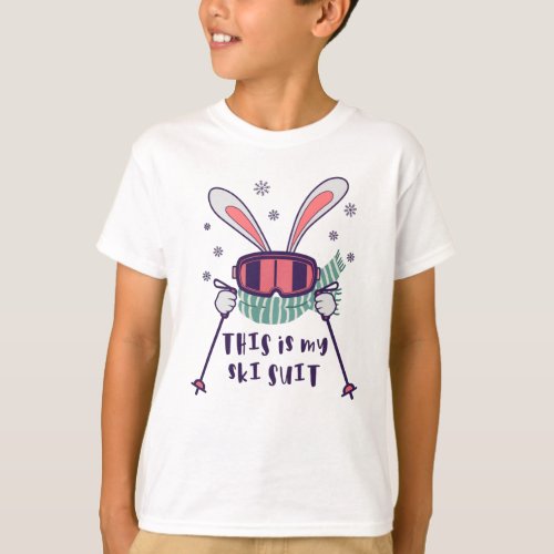 This is my Ski Suit Skiing Rabbit with ski poles T_Shirt