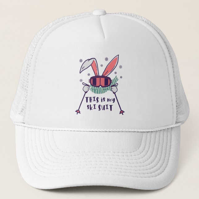 This is my Ski Suit Skiing Rabbit with ski poles Trucker Hat (Front)