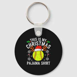 This Is My Softball Christmas Pajama Shirt Srt Men Keychain