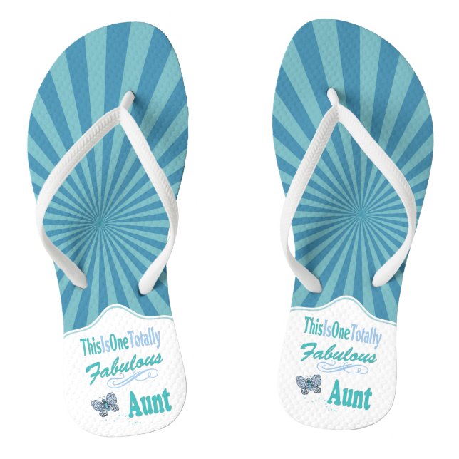 This Is One Totally Fabulous Aunt Blue Butterfly Flip Flops (Footbed)