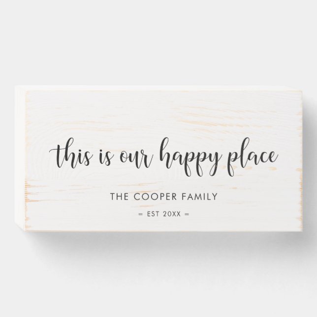 This is our happy place family name wooden box sign (Front Horizontal)
