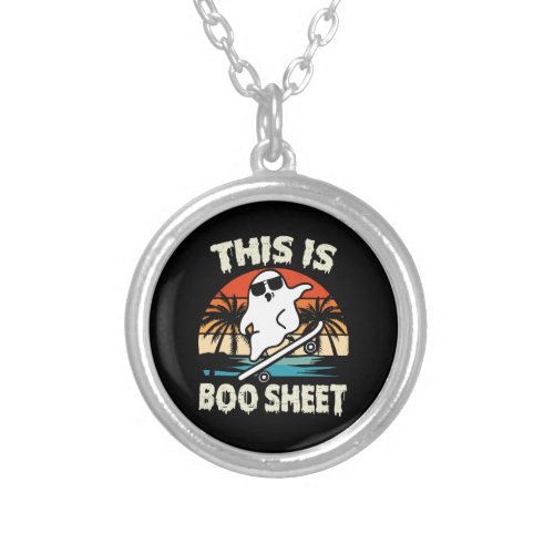 this is some boo sheet halloween ghost cute funny silver plated necklace