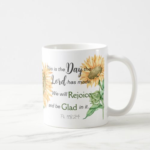 This is the Day Bible Verse Monogrammed Sunflower Coffee Mug