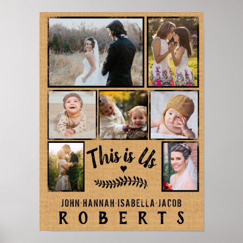 This is Us Burlap Farmhouse 7 Family Photo Collage Poster