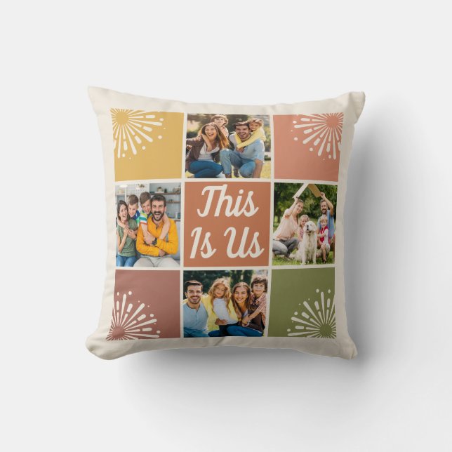This Is Us Mid-Century 4 Photo Collage Family  Throw Pillow (Front)