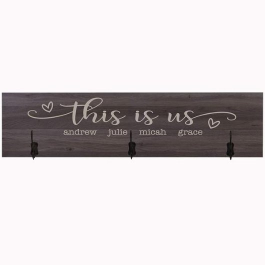 This Is Us Unique Salt Oak Wooden Coat Rack (Front)