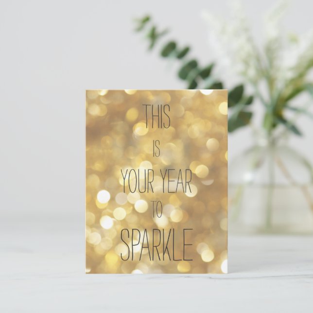 This is Your Year to Sparkle  - Gold Glam Birthday Holiday Card (Standing Front)