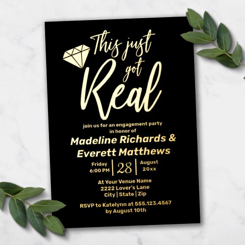 This Just Got Real Gem Engagement Party Real Gold Foil Invitation