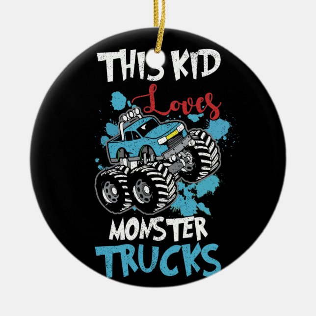 This Kid Loves Monster Trucks Tee Ceramic Ornament (Front)