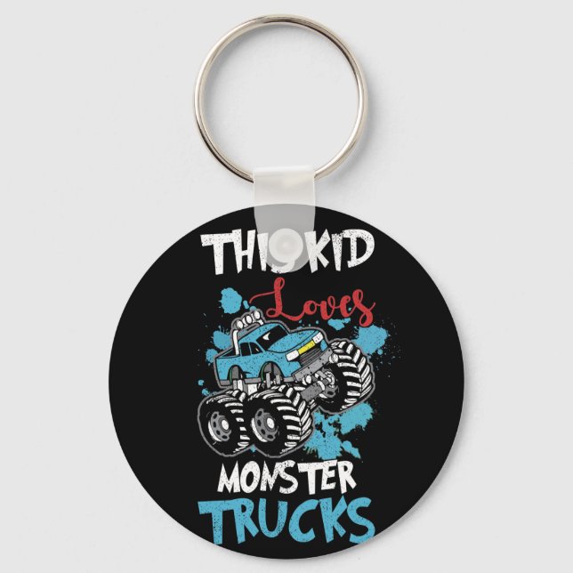 This Kid Loves Monster Trucks Tee Keychain (Front)