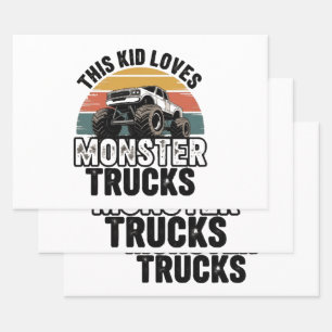 This Kid Loves Monster Trucks Wrapping Paper Sheets