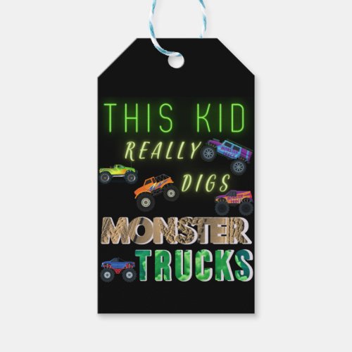 This Kid Really Digs Monster Trucks Gift Tags