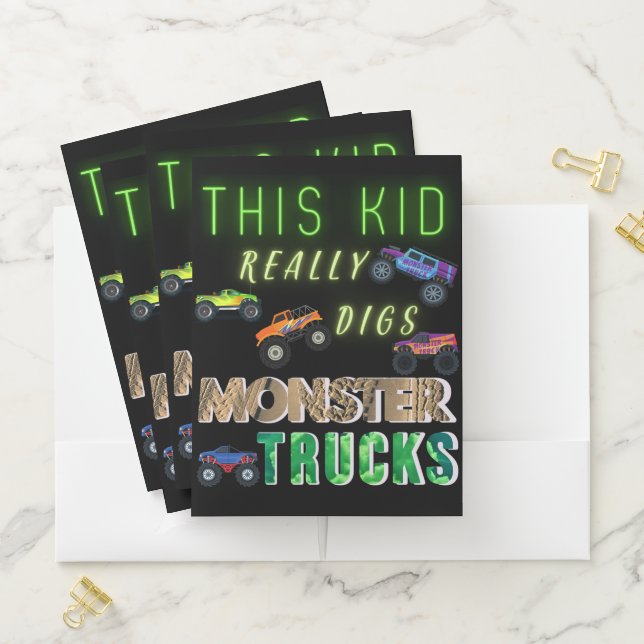 This Kid Really Digs Monster Trucks Pocket Folder (In Situ)