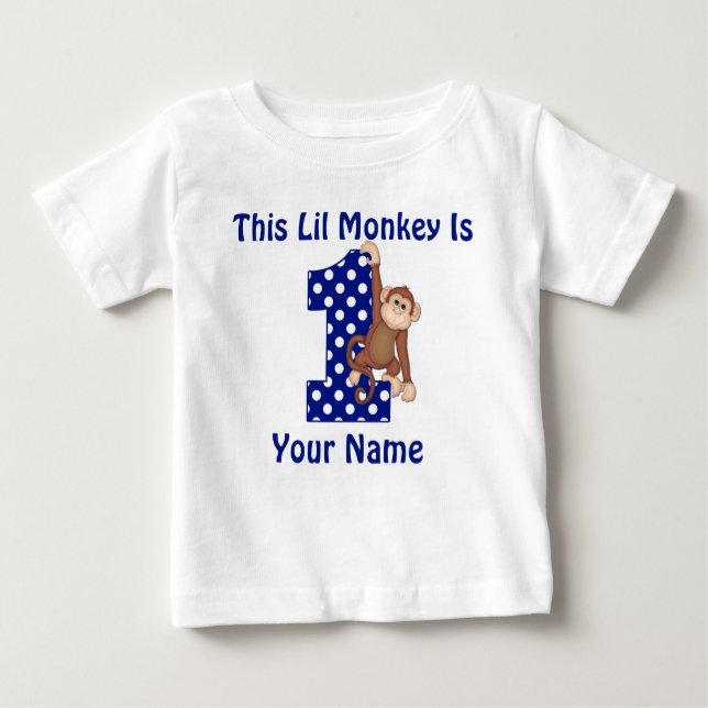 This Lil Monkey Personalized First Birthday Shirt (Front)