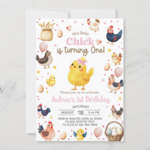 This little chick is turning one girl 1st birthday invitation