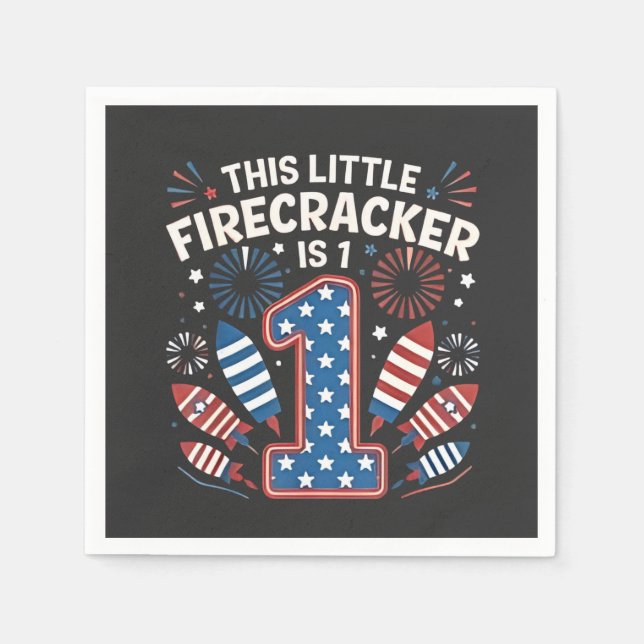 This Little Firecracker is 1 Birdtday 4th of July Napkins (Front)