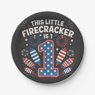 This Little Firecracker is 1 Birdtday 4th of July Paper Plates
