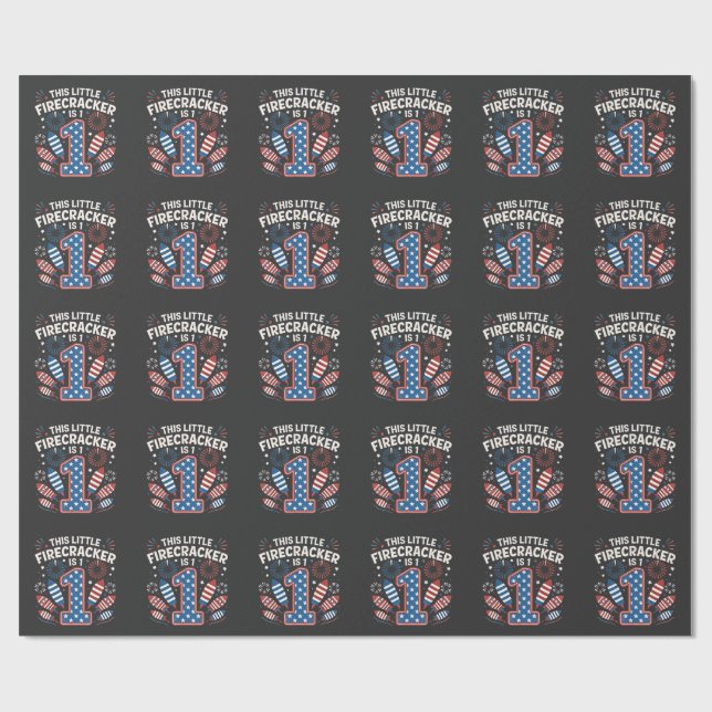 This Little Firecracker is 1 Birdtday 4th of July Wrapping Paper (Flat)