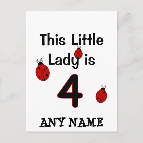 This Little Lady is 4  Ladybug T_shirt for girls Postcard