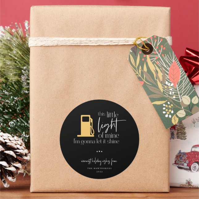 This Little Light Funny Gas Light Christmas Classic Round Sticker (Holiday)